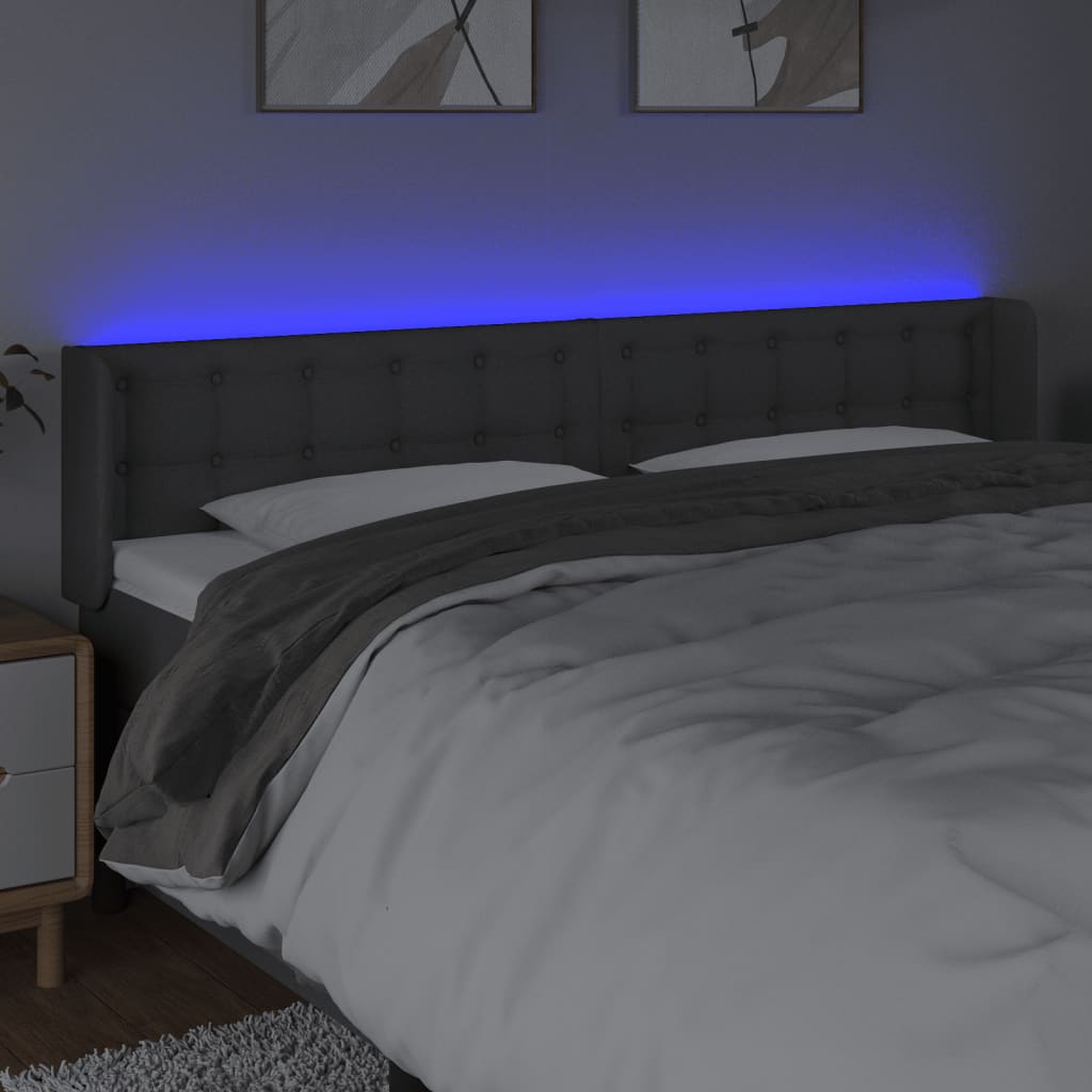 vidaXL Zagłówek do łóżka z LED, ciemnoszary, 183x16x78/88 cm, tkanina