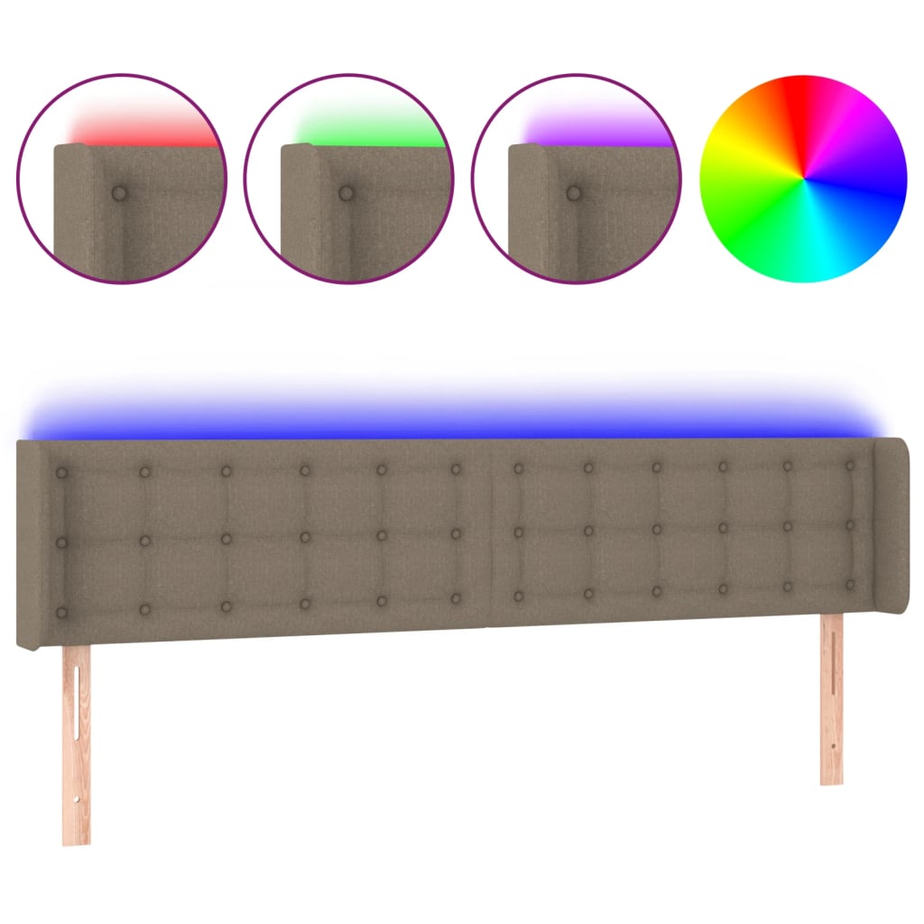 vidaXL Zagłówek do łóżka z LED, taupe, 183x16x78/88 cm, tkanina