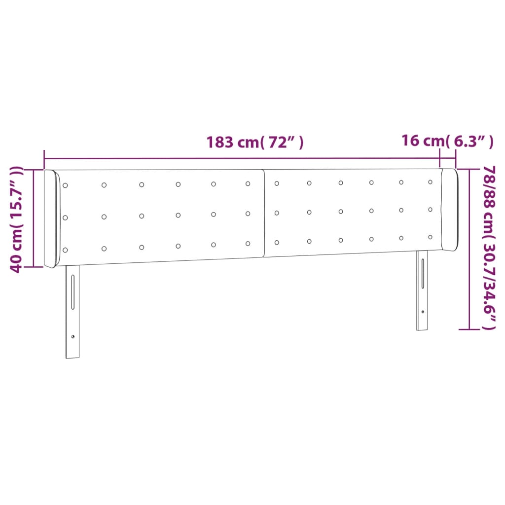 vidaXL Zagłówek do łóżka z LED, taupe, 183x16x78/88 cm, tkanina