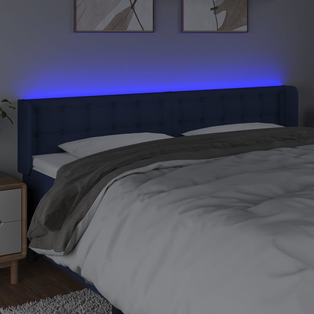 vidaXL Zagłówek do łóżka z LED, niebieski, 203x16x78/88 cm, tkanina