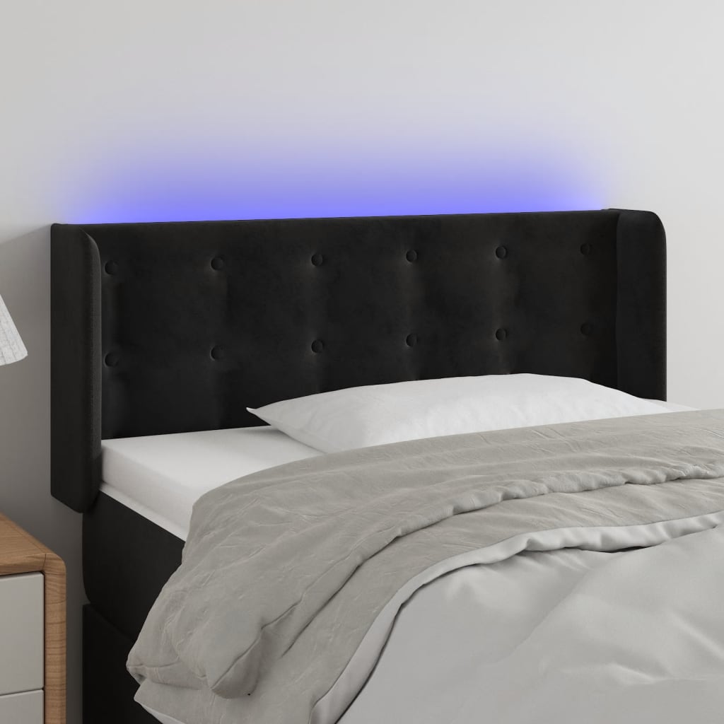 vidaXL Zagłówek do łóżka z LED, czarny, 83x16x78/88 cm, aksamit