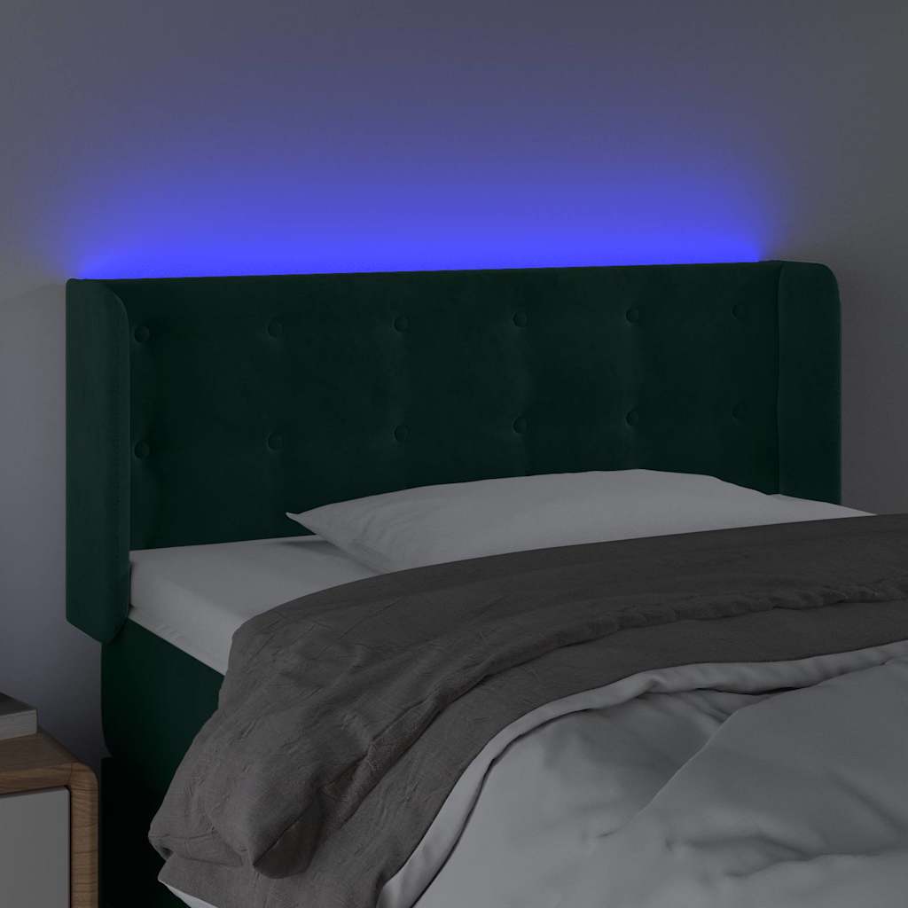 vidaXL Zagłówek do łóżka z LED, ciemnozielony, 83x16x78/88 cm, aksamit