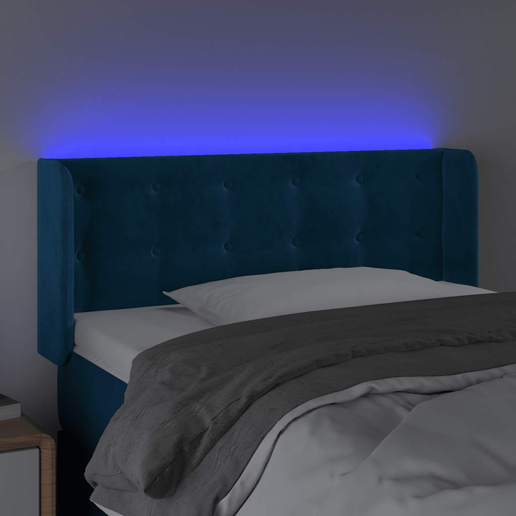 vidaXL Zagłówek do łóżka z LED, ciemnoniebieski 83x16x78/88cm, aksamit