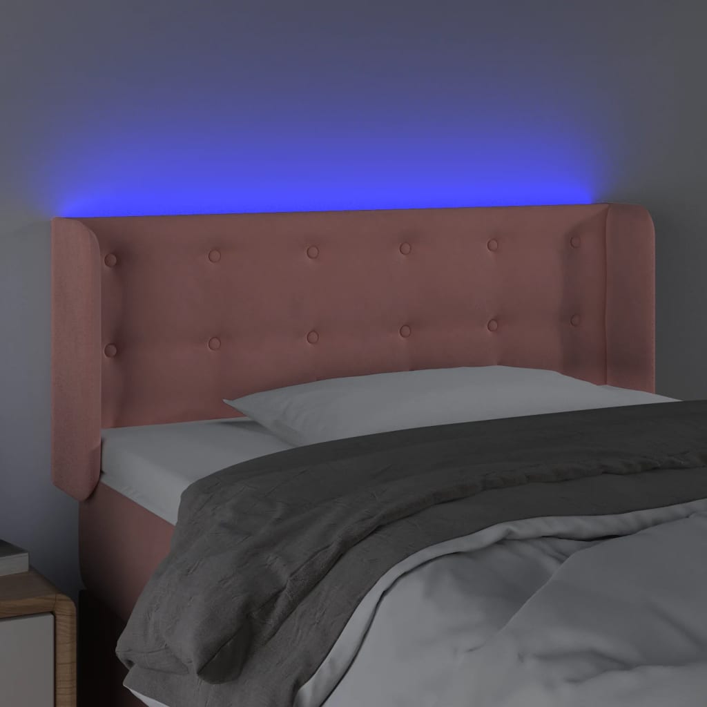 vidaXL Zagłówek do łóżka z LED, różowy, 83x16x78/88 cm, aksamit