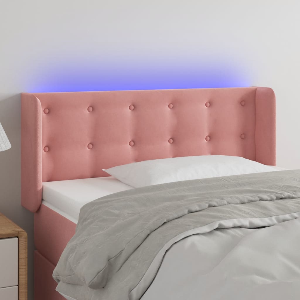 vidaXL Zagłówek do łóżka z LED, różowy, 83x16x78/88 cm, aksamit