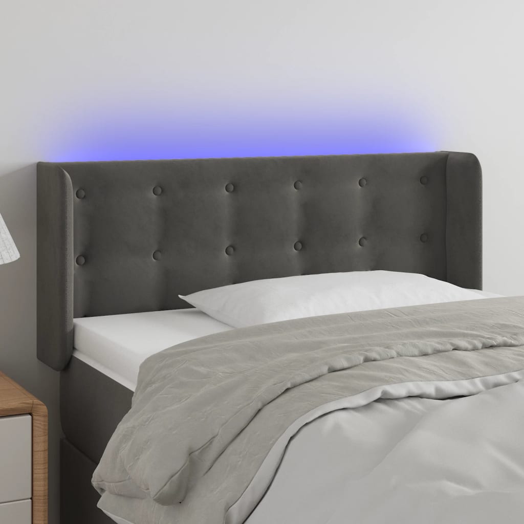 vidaXL Zagłówek do łóżka z LED, ciemnoszary, 93x16x78/88 cm, aksamit
