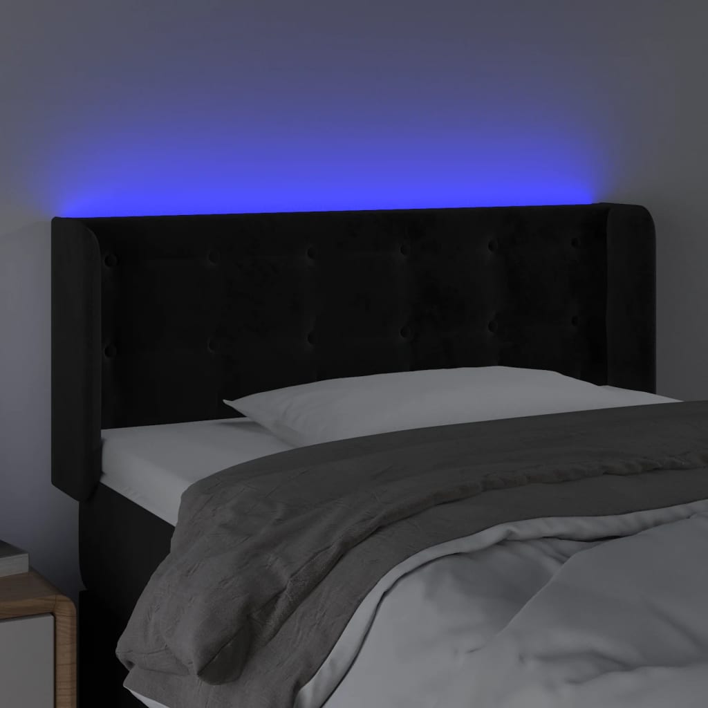 vidaXL Zagłówek do łóżka z LED, czarny, 93x16x78/88 cm, aksamit