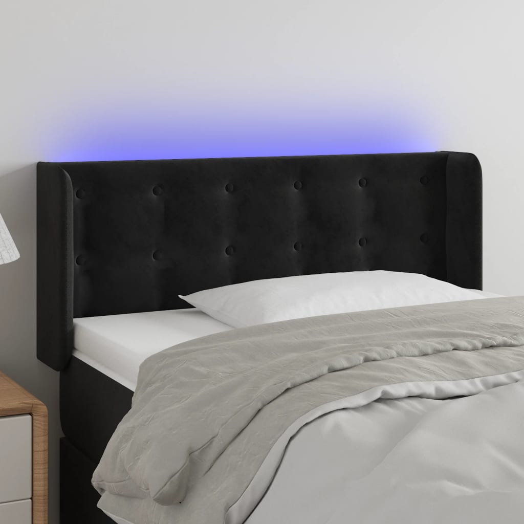 vidaXL Zagłówek do łóżka z LED, czarny, 93x16x78/88 cm, aksamit