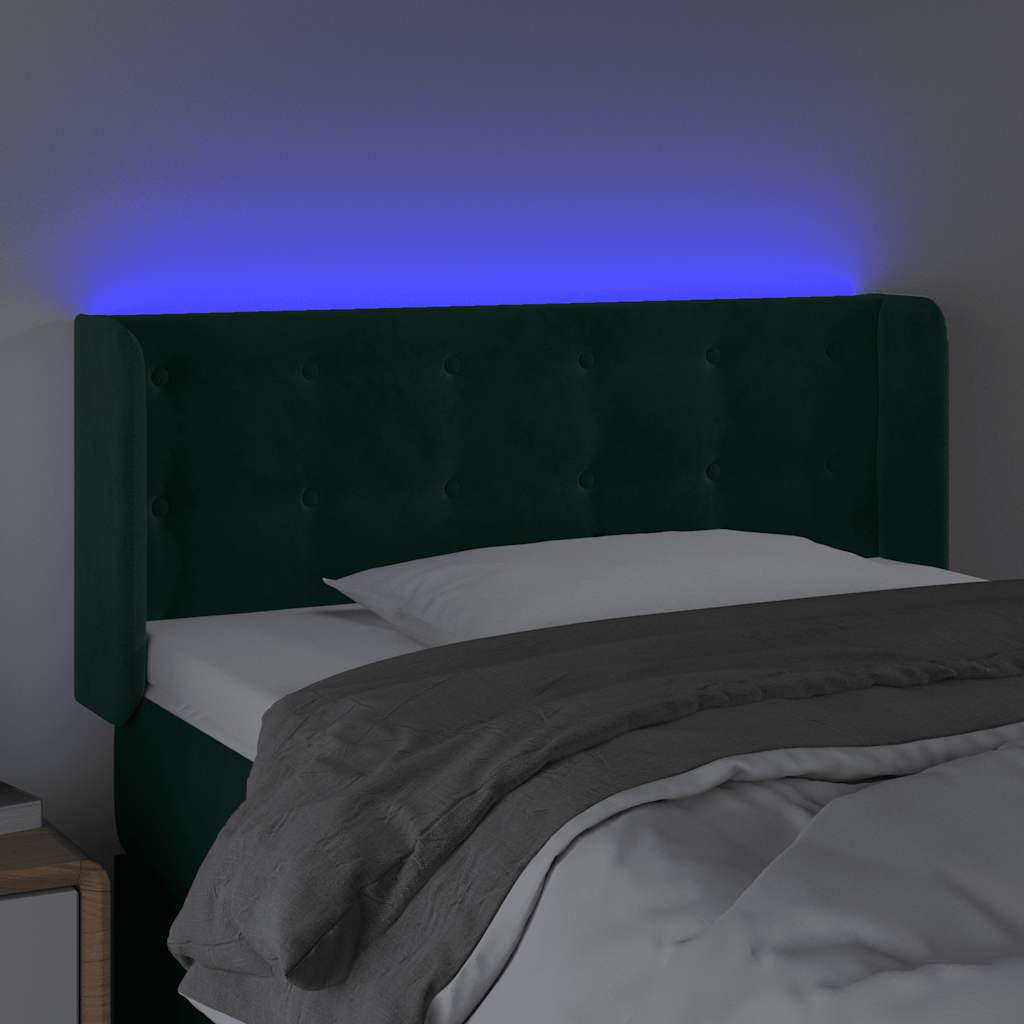 vidaXL Zagłówek do łóżka z LED, ciemnozielony, 93x16x78/88 cm, aksamit