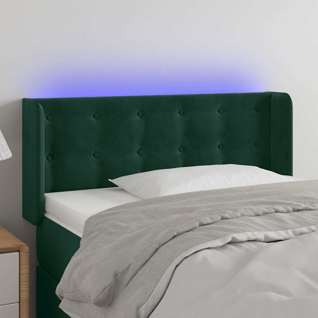 vidaXL Zagłówek do łóżka z LED, ciemnozielony, 93x16x78/88 cm, aksamit