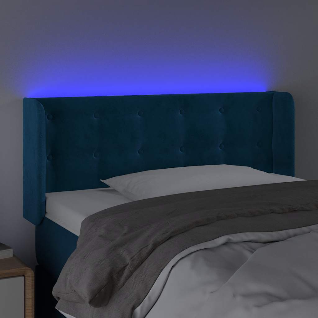 vidaXL Zagłówek do łóżka z LED, ciemnoniebieski 93x16x78/88cm, aksamit
