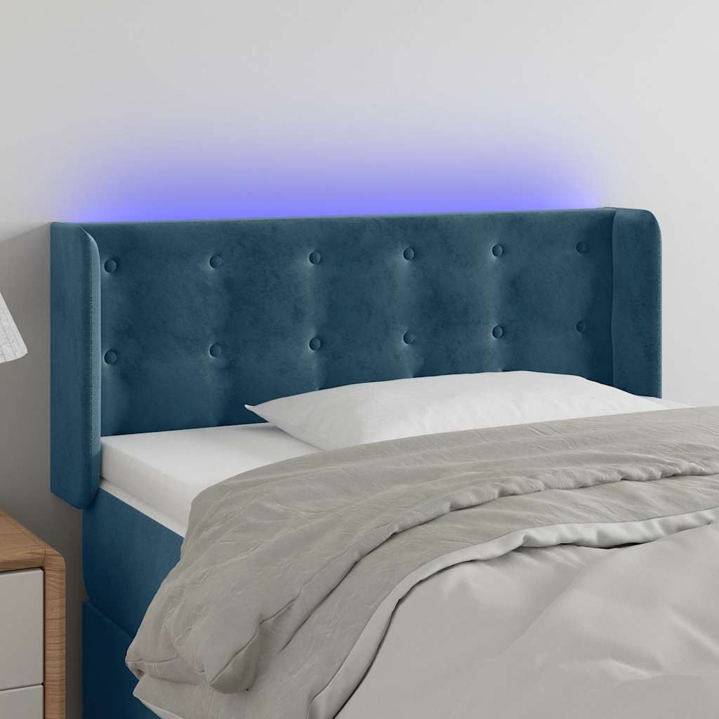 vidaXL Zagłówek do łóżka z LED, ciemnoniebieski 93x16x78/88cm, aksamit