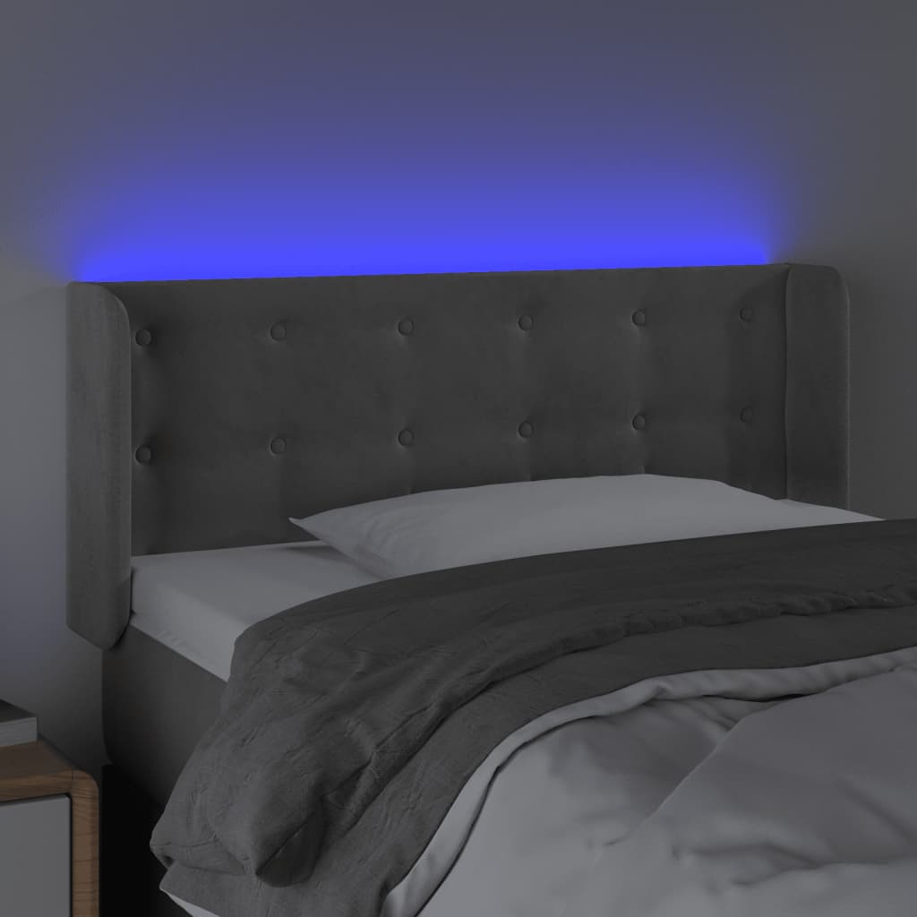 vidaXL Zagłówek do łóżka z LED, jasnoszary, 103x16x78/88 cm, aksamit
