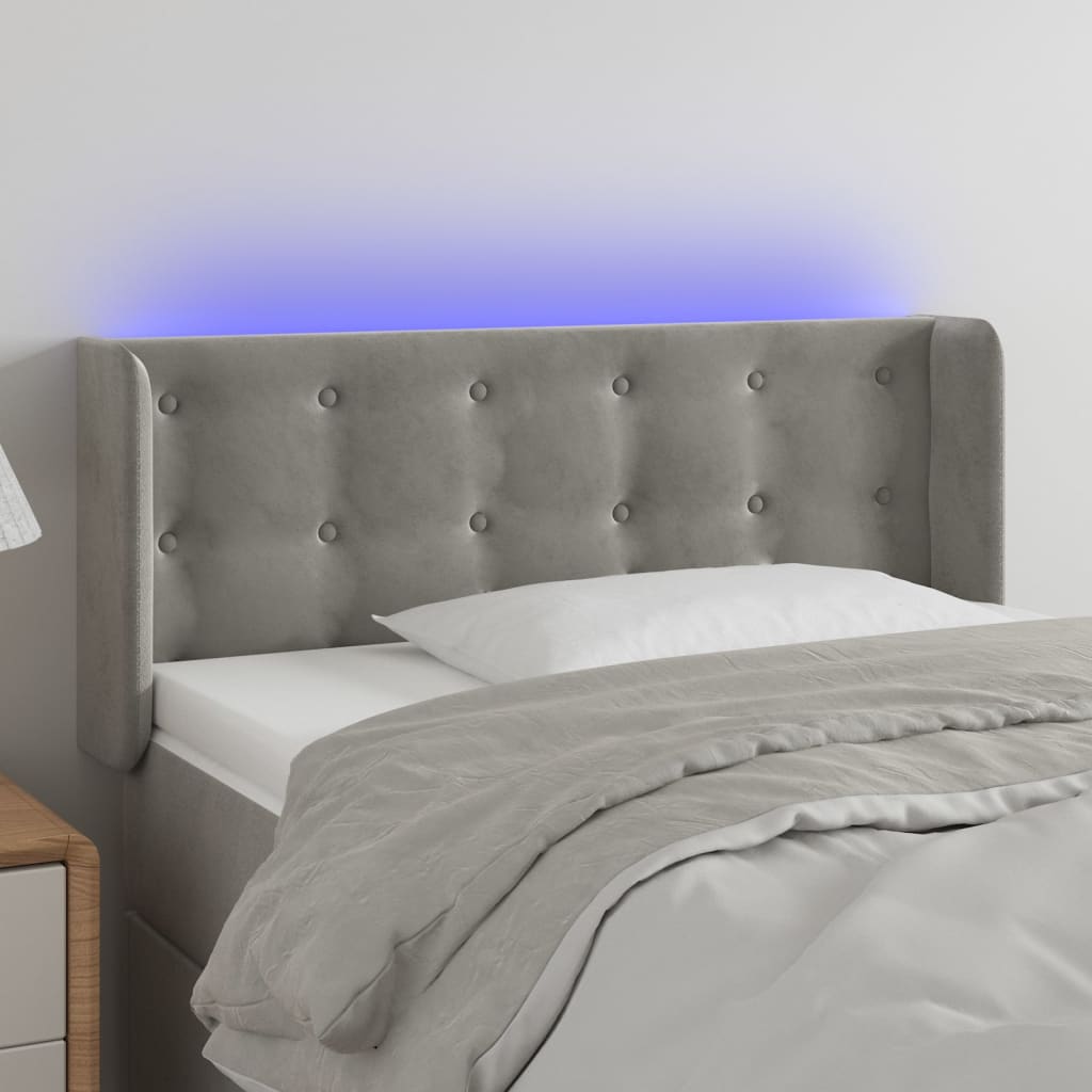 vidaXL Zagłówek do łóżka z LED, jasnoszary, 103x16x78/88 cm, aksamit