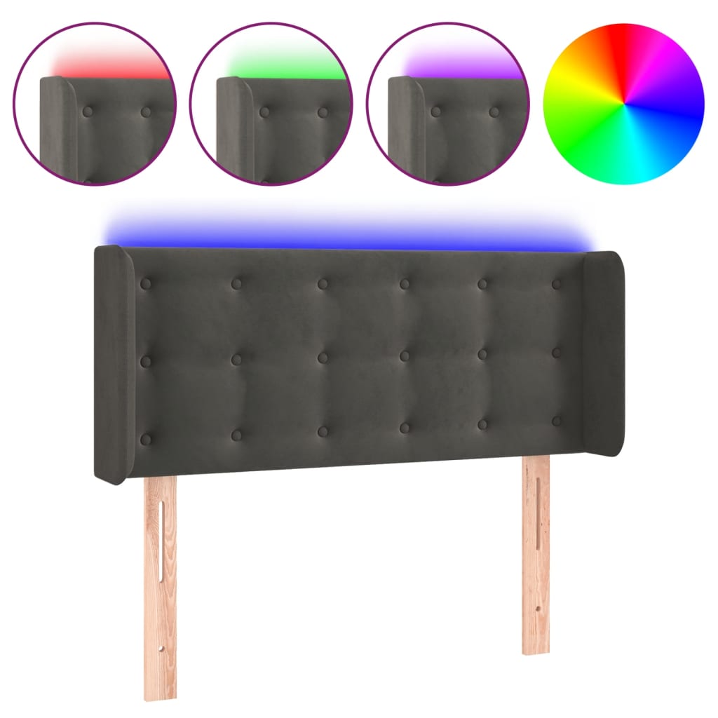 vidaXL Zagłówek do łóżka z LED, ciemnoszary, 103x16x78/88 cm, aksamit