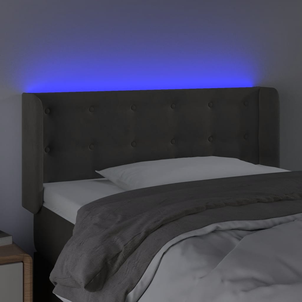 vidaXL Zagłówek do łóżka z LED, ciemnoszary, 103x16x78/88 cm, aksamit