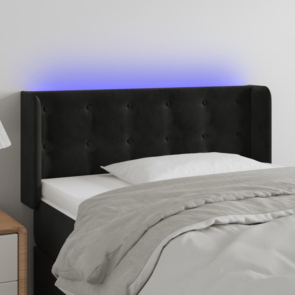 vidaXL Zagłówek do łóżka z LED, czarny, 103x16x78/88 cm, aksamit
