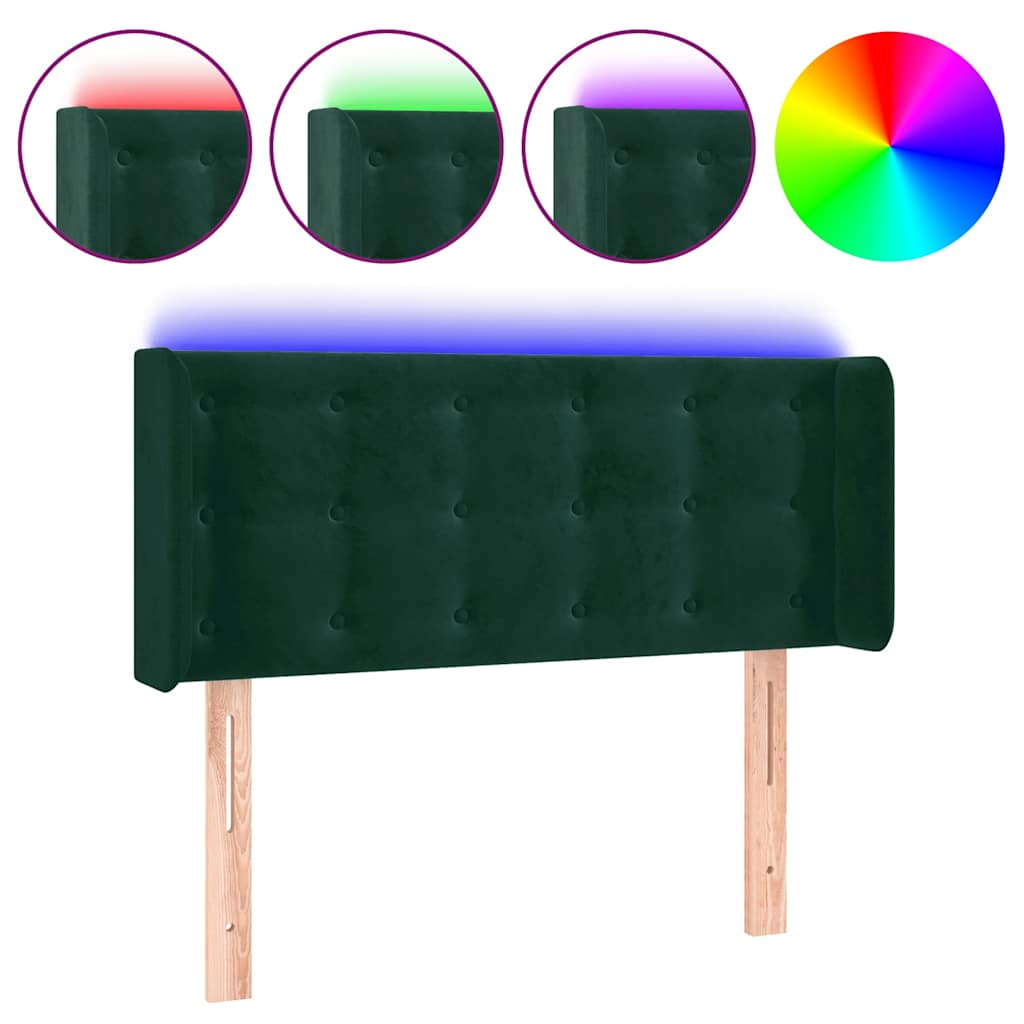 vidaXL Zagłówek do łóżka z LED, ciemnozielony, 103x16x78/88cm, aksamit
