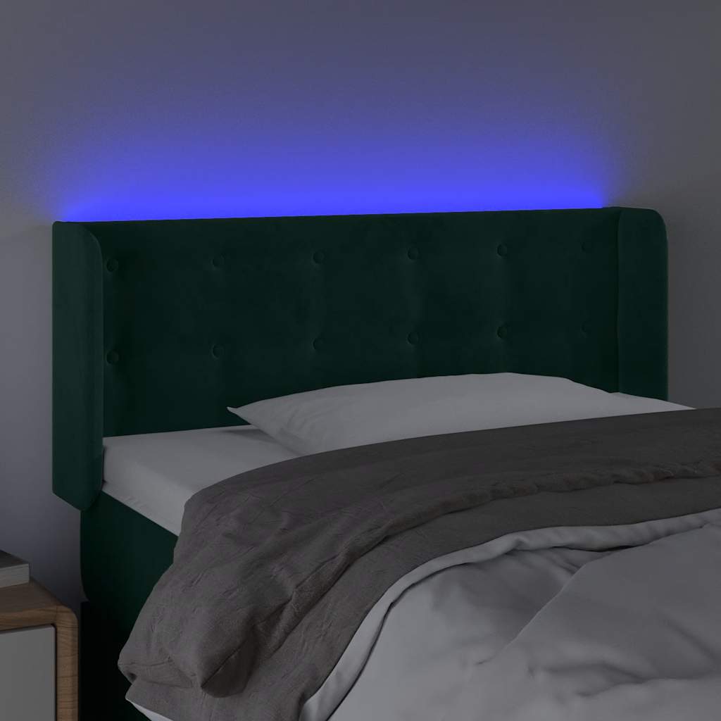 vidaXL Zagłówek do łóżka z LED, ciemnozielony, 103x16x78/88cm, aksamit