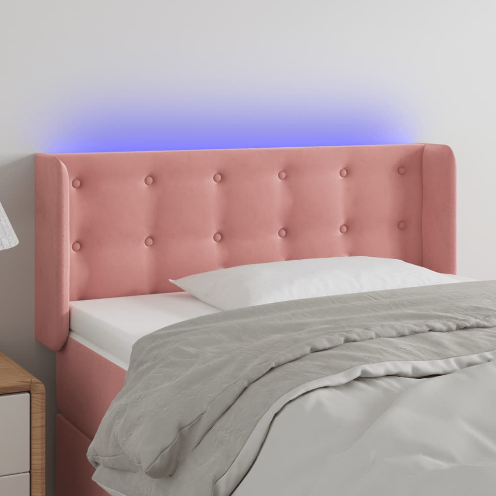 vidaXL Zagłówek do łóżka z LED, różowy, 103x16x78/88 cm, aksamit