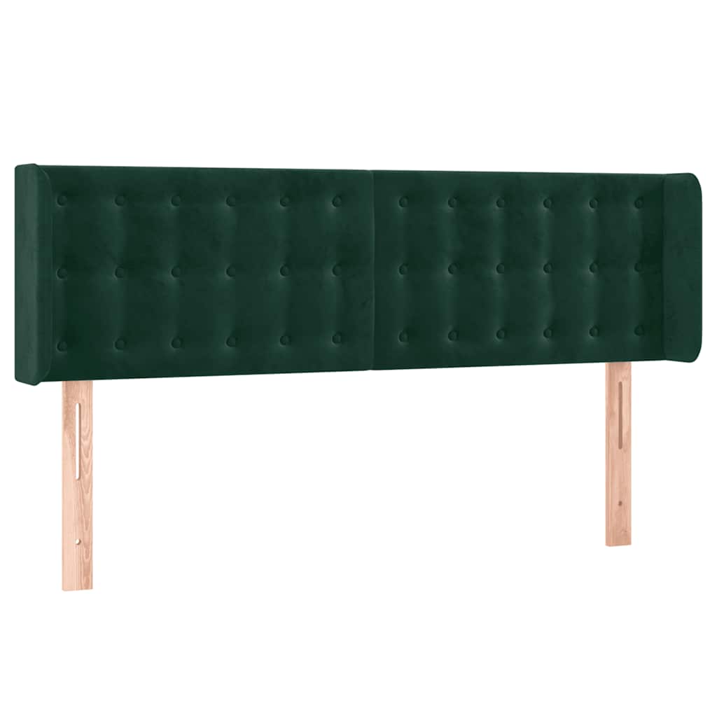 vidaXL Zagłówek do łóżka z LED, ciemnozielony, 147x16x78/88cm, aksamit