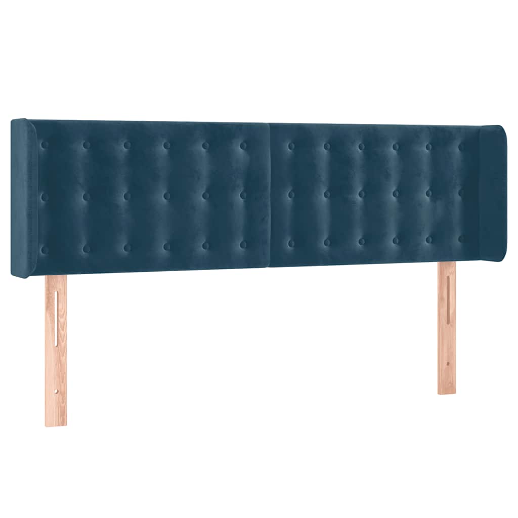 vidaXL Zagłówek do łóżka z LED ciemnoniebieski 147x16x78/88 cm aksamit