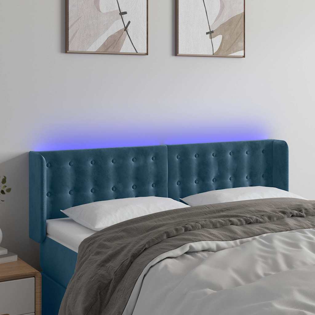 vidaXL Zagłówek do łóżka z LED ciemnoniebieski 147x16x78/88 cm aksamit