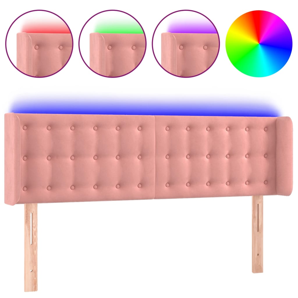 vidaXL Zagłówek do łóżka z LED, różowy, 147x16x78/88 cm, aksamit