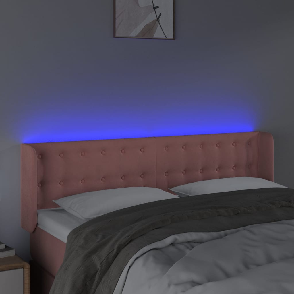 vidaXL Zagłówek do łóżka z LED, różowy, 147x16x78/88 cm, aksamit