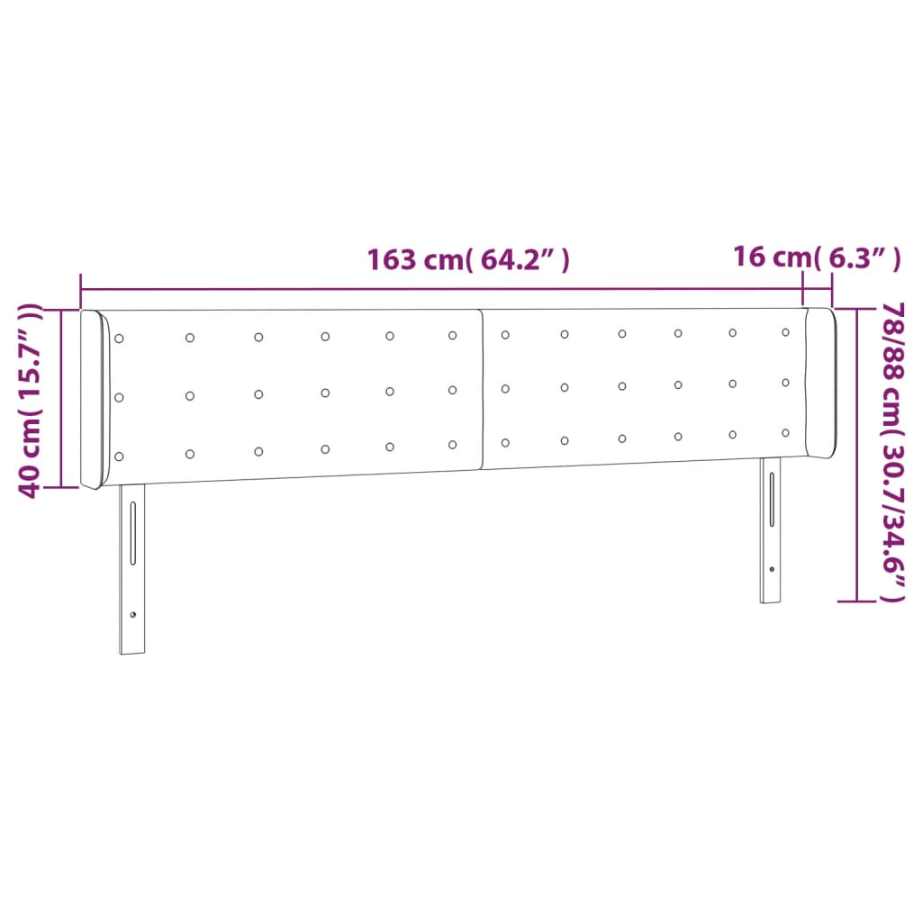 vidaXL Zagłówek do łóżka z LED, ciemnoszary, 163x16x78/88 cm, aksamit