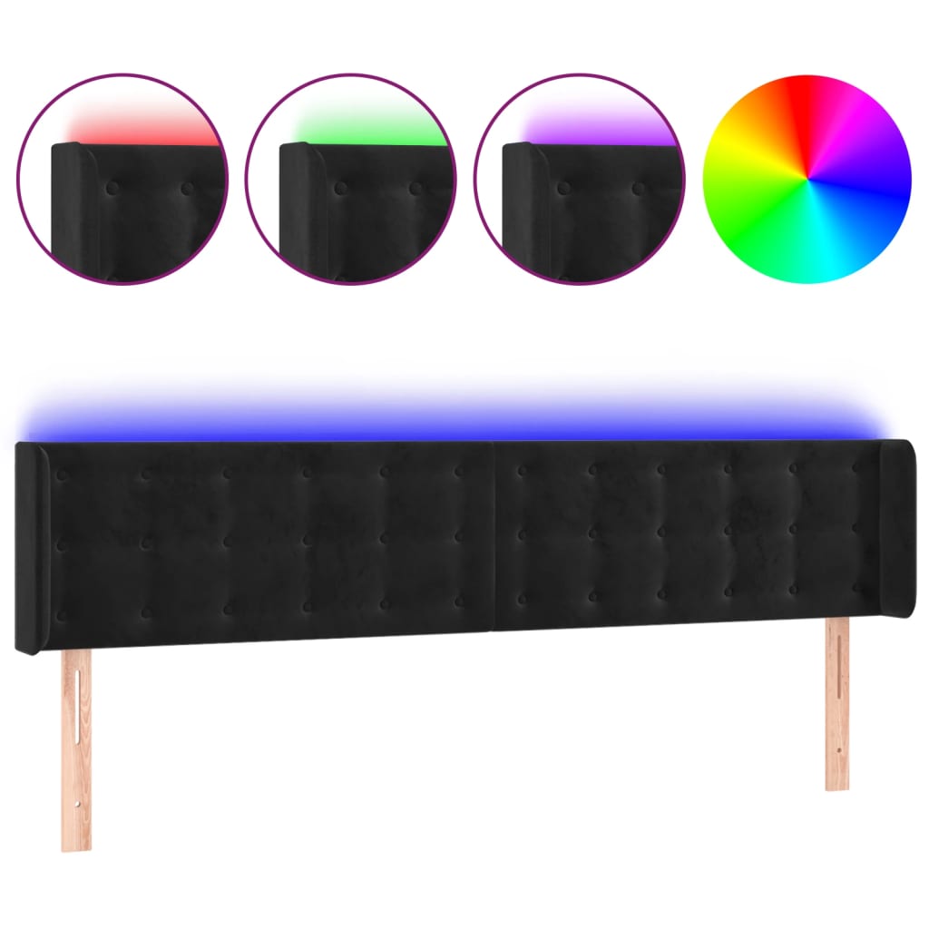vidaXL Zagłówek do łóżka z LED, czarny, 163x16x78/88 cm, aksamit