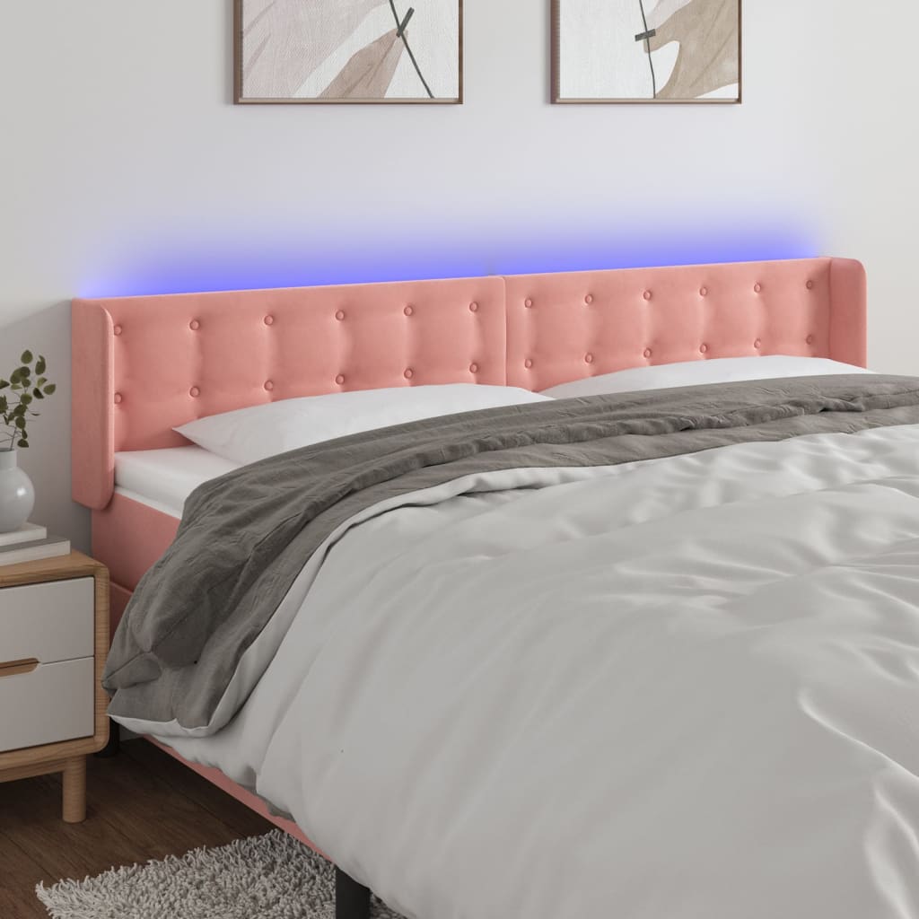 vidaXL Zagłówek do łóżka z LED, różowy, 163x16x78/88 cm, aksamit