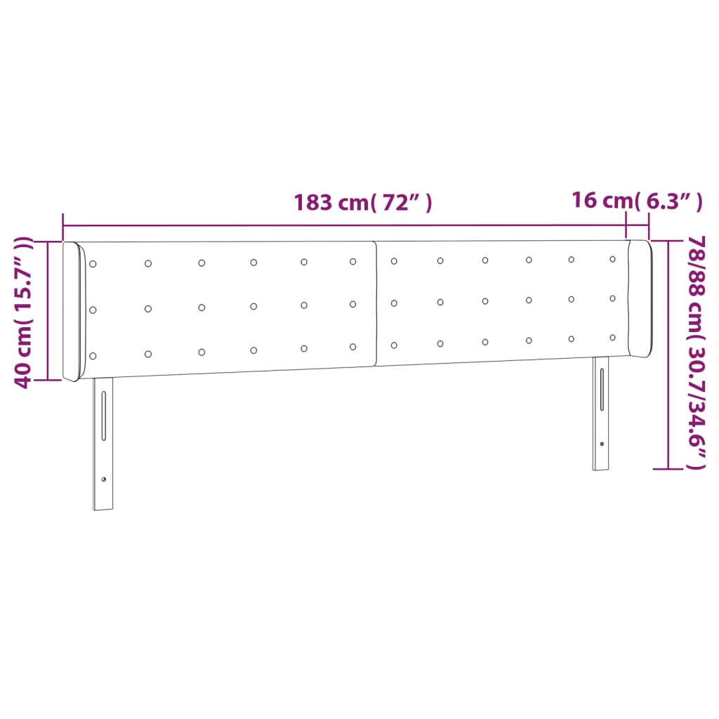 vidaXL Zagłówek do łóżka z LED, ciemnoszary, 183x16x78/88 cm, aksamit