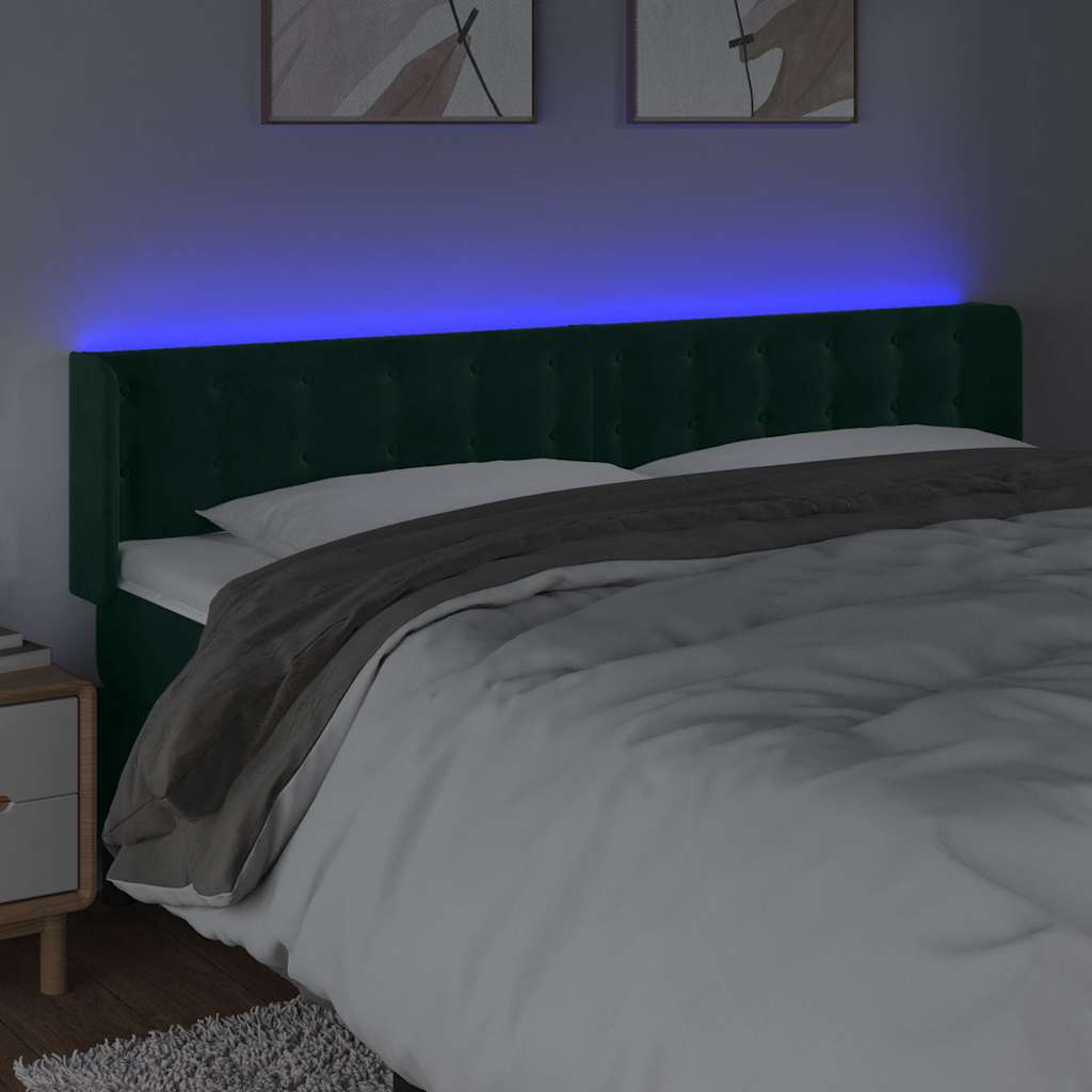 vidaXL Zagłówek do łóżka z LED, ciemnozielony, 183x16x78/88cm, aksamit