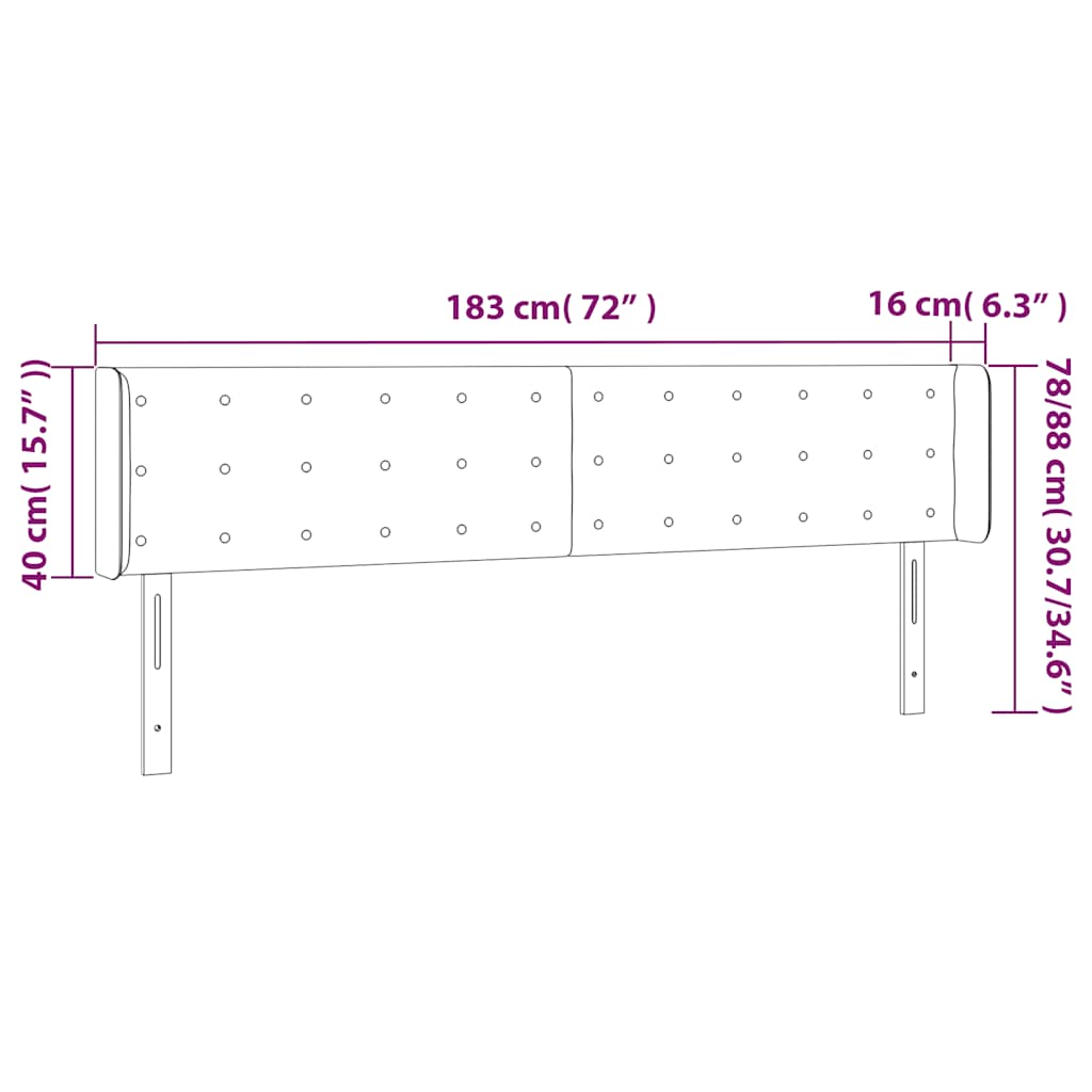 vidaXL Zagłówek do łóżka z LED, ciemnozielony, 183x16x78/88cm, aksamit