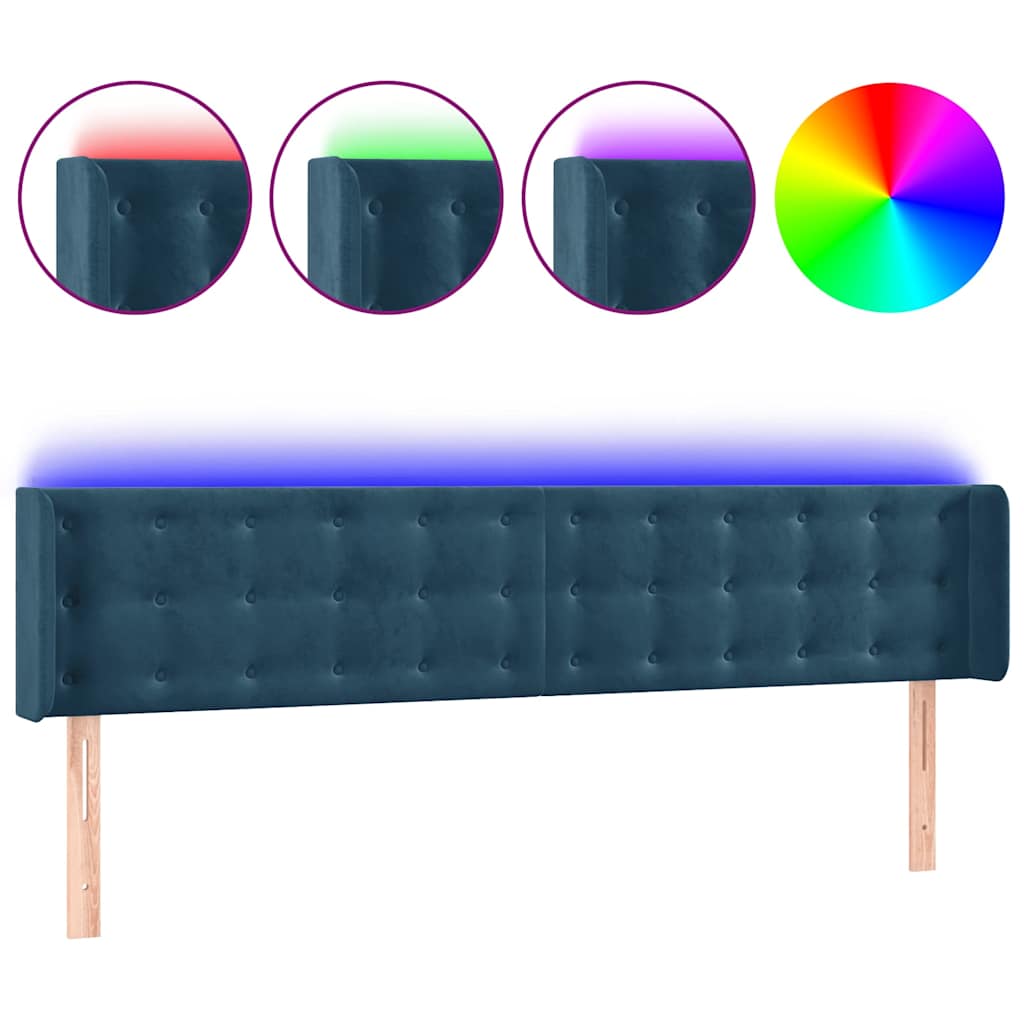 vidaXL Zagłówek do łóżka z LED ciemnoniebieski 183x16x78/88 cm aksamit