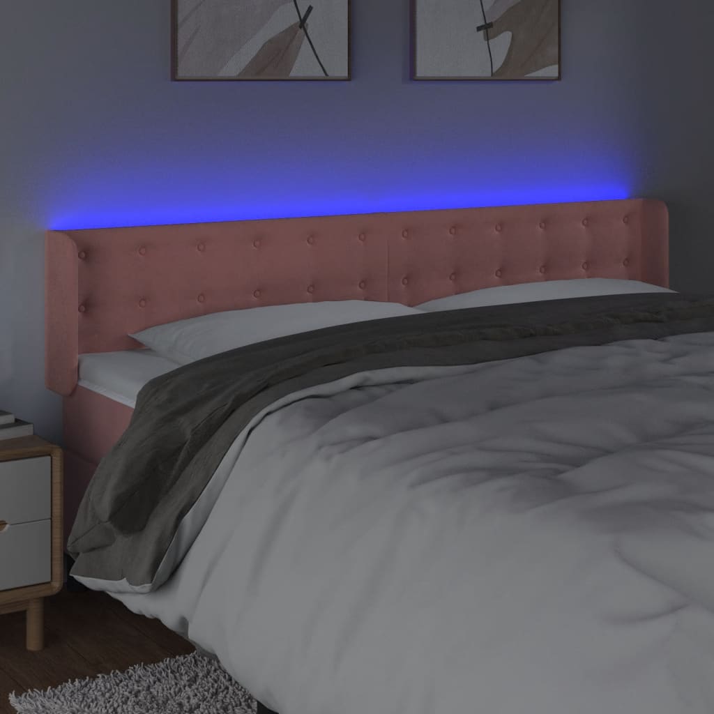 vidaXL Zagłówek do łóżka z LED, różowy, 183x16x78/88 cm, aksamit