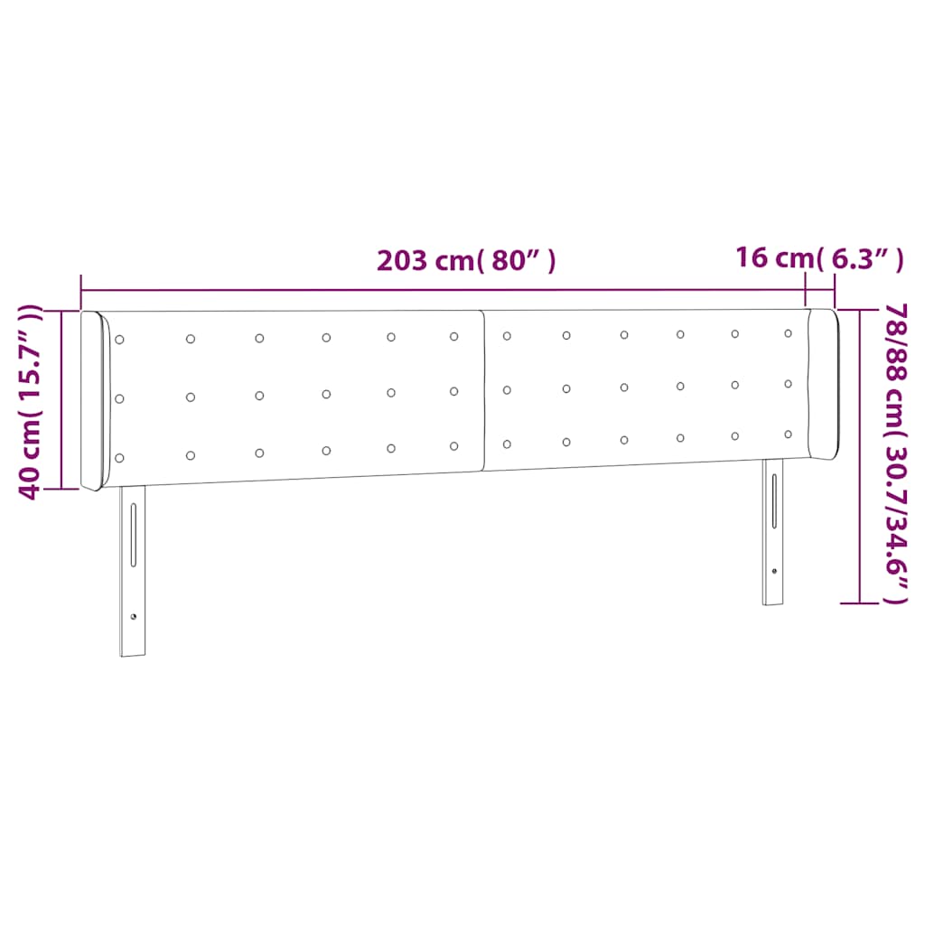 vidaXL Zagłówek do łóżka z LED, ciemnozielony, 203x16x78/88cm, aksamit