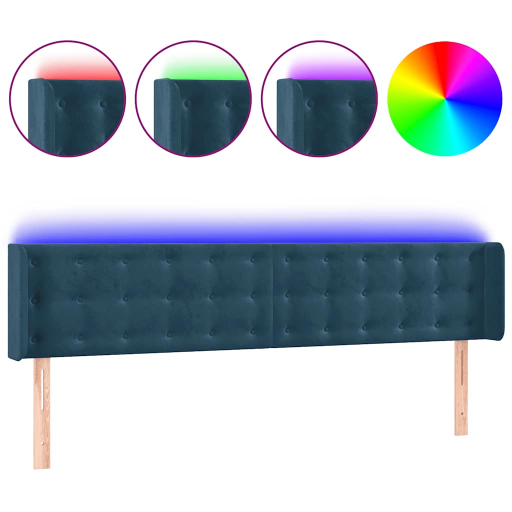 vidaXL Zagłówek do łóżka z LED ciemnoniebieski 203x16x78/88 cm aksamit