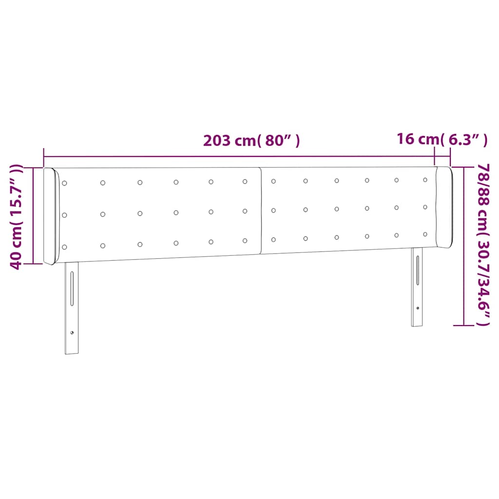 vidaXL Zagłówek do łóżka z LED ciemnoniebieski 203x16x78/88 cm aksamit