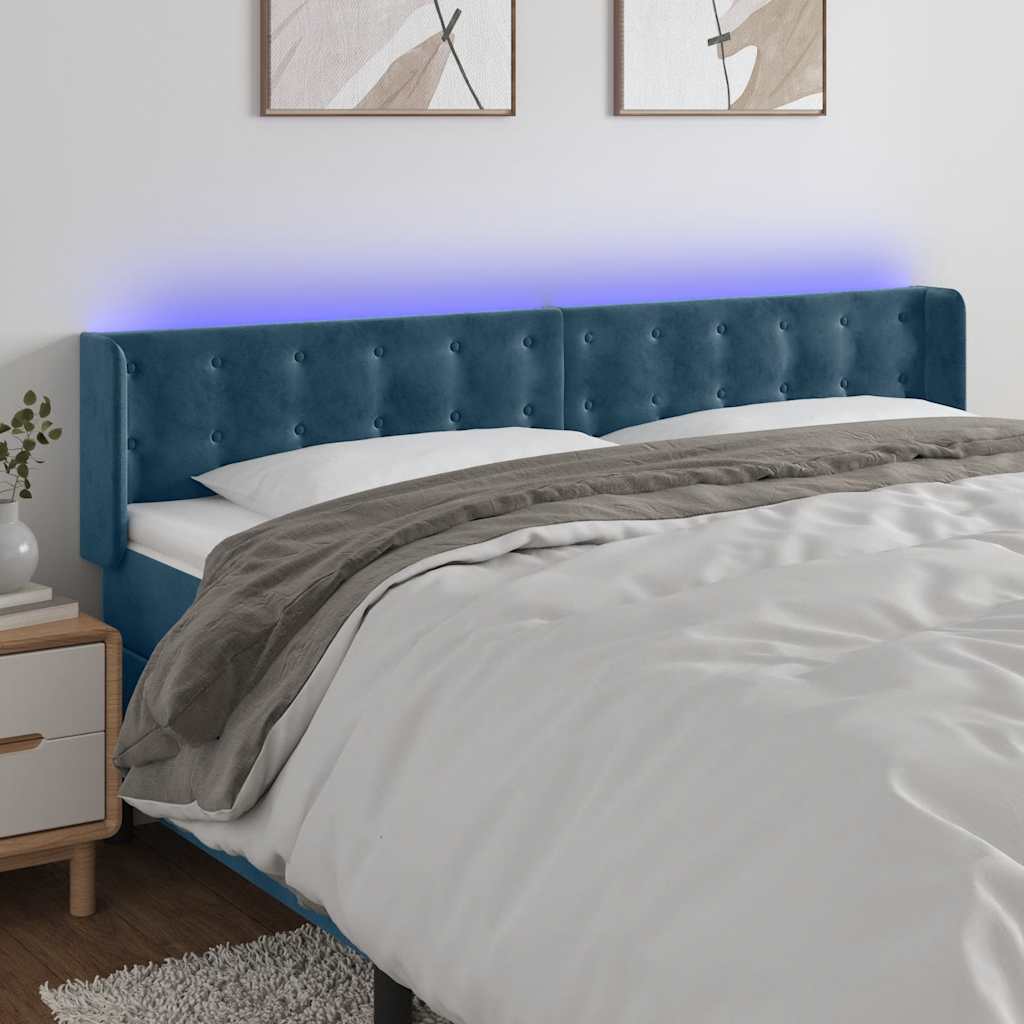 vidaXL Zagłówek do łóżka z LED ciemnoniebieski 203x16x78/88 cm aksamit
