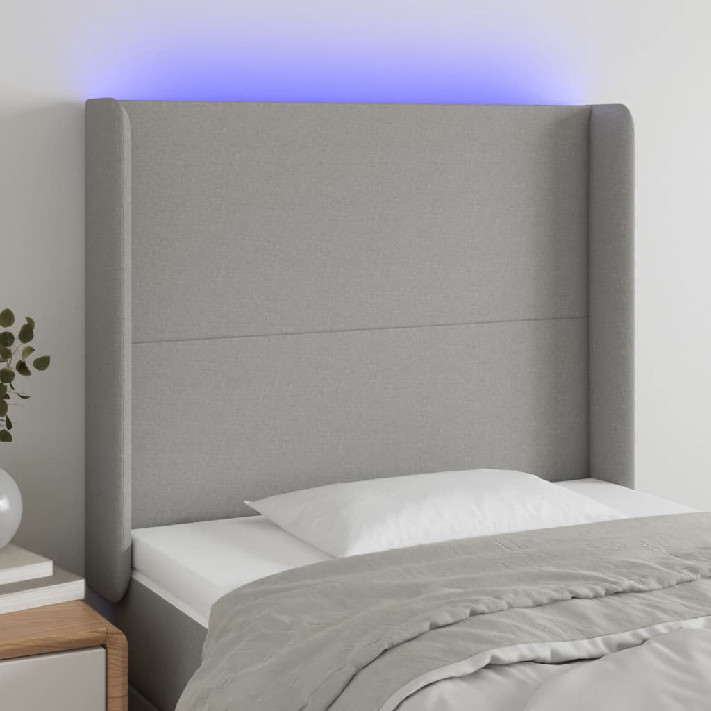 vidaXL Zagłówek do łóżka z LED, jasnoszary, 83x16x118/128 cm, tkanina
