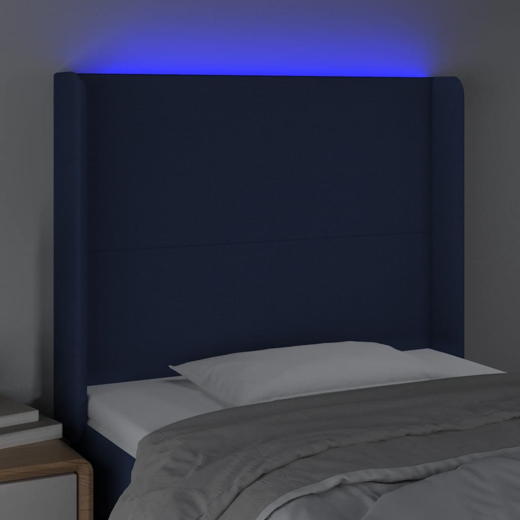 vidaXL Zagłówek do łóżka z LED, niebieski, 83x16x118/128 cm, tkanina