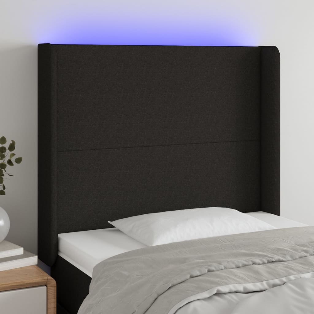 vidaXL Zagłówek do łóżka z LED, czarny, 93x16x118/128 cm, tkanina
