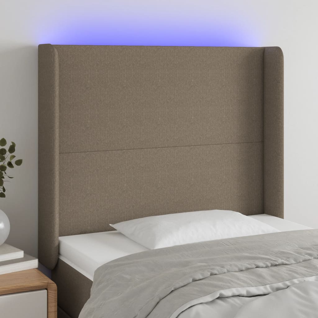 vidaXL Zagłówek do łóżka z LED, taupe, 93x16x118/128 cm, tkanina