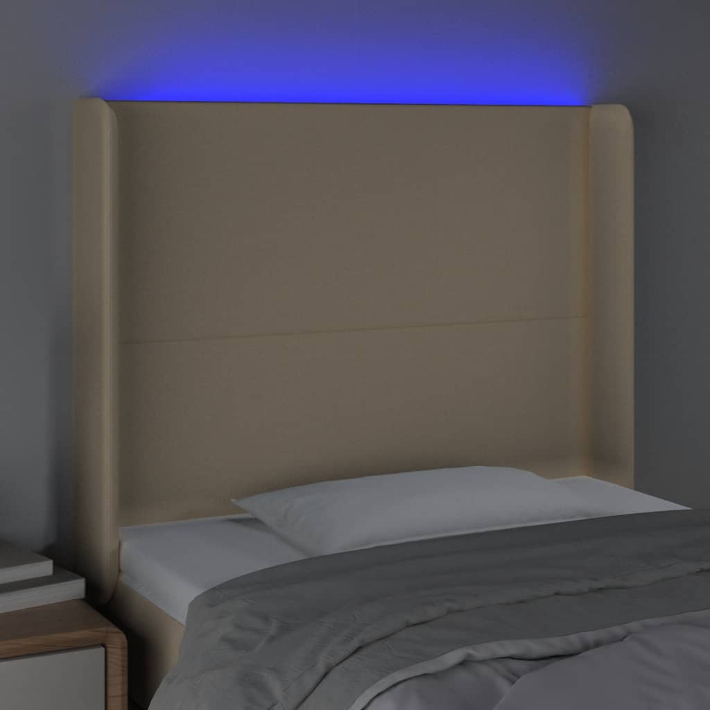 vidaXL Zagłówek do łóżka z LED, kremowy, 93x16x118/128 cm, tkanina