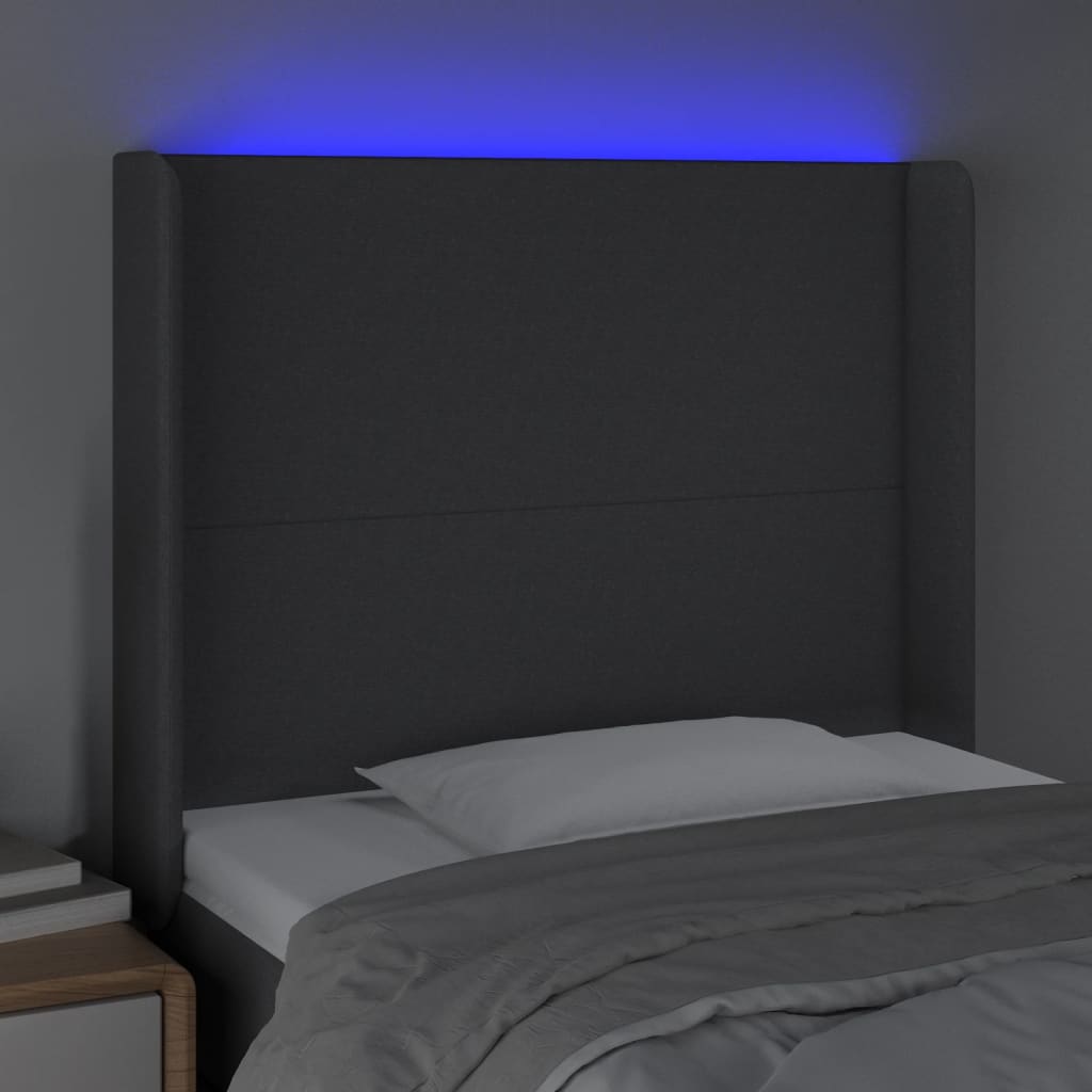 vidaXL Zagłówek do łóżka z LED, czarny, 103x16x118/128 cm, tkanina
