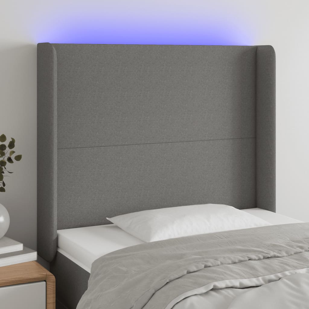 vidaXL Zagłówek do łóżka z LED, czarny, 103x16x118/128 cm, tkanina