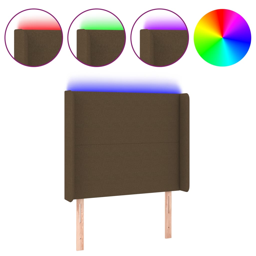 vidaXL Zagłówek do łóżka z LED ciemnobrązowy 103x16x118/128 cm tkanina