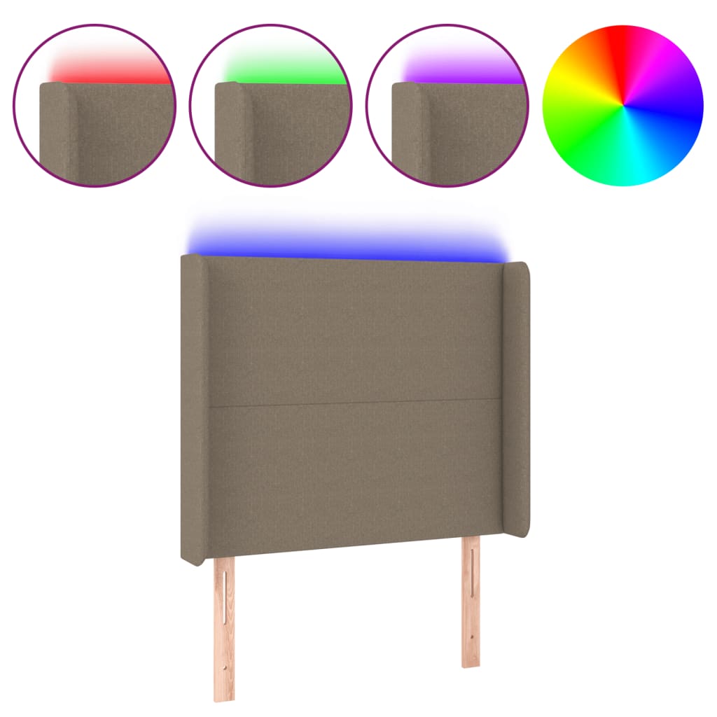 vidaXL Zagłówek do łóżka z LED, taupe, 103x16x118/128 cm, tkanina